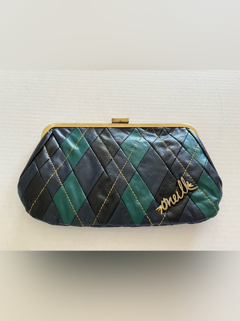 O'Neill Argyle Diamond Clutch Green Blue Hand Bag